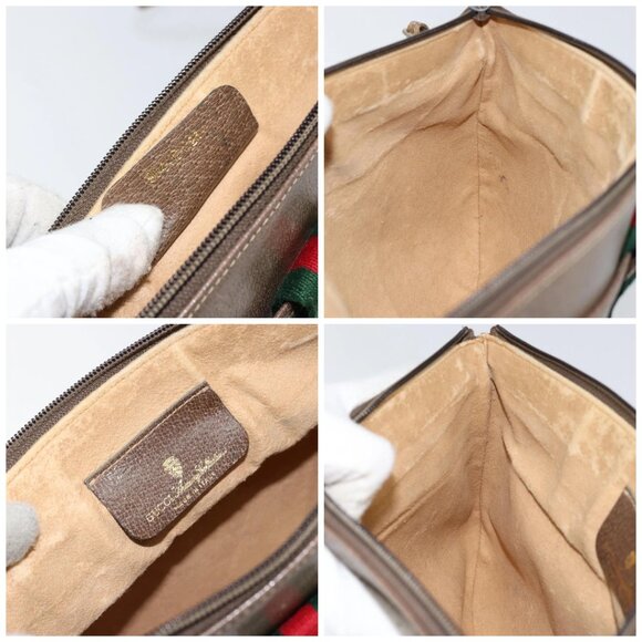 GUCCI GG Supreme Web Sherry Line Bag PVC Beige Gold 904 02 020 Auth BA7124 - Picture 15 of 16